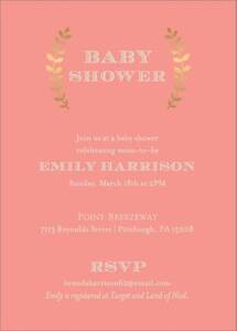 Gold Foil Stamped Laurel Baby Shower Invitation