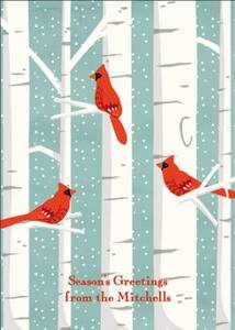 Cardinals in Birch Trees Holiday Card