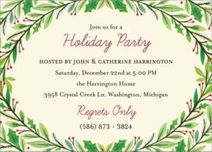 Watercolor Holly Holiday Party Invitation