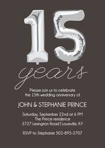 Fifteen Years Balloons Anniversary Party Invitation
