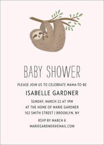 Sloth Baby Shower Invitation