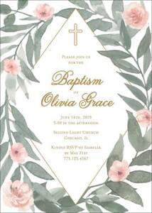 Greenery Blossoms Baptism Invitation