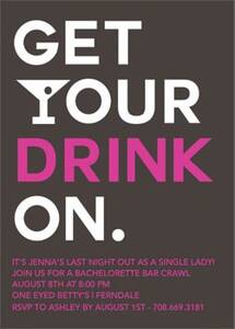 Get Your Drink Bachelorette Party Invitation