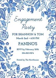 Blue Floral Engagement Party Invitation