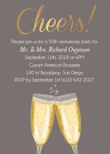 Gold Foil Stamped Cheers Script Anniversary Party Invitation