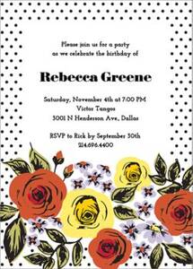Polka Floral Birthday Party Invitation