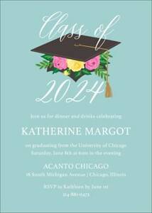 Floral Cap Graduation Invitation