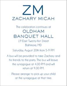 Initials Thermography Bar Mitzvah Information Card