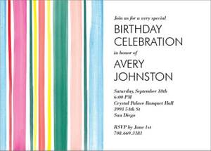 Watercolor Stripes Birthday Party Invitation