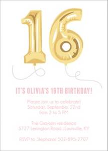 Sixteen Balloons Birthday Party Invitation