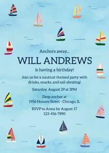 Sailboats Birthday Party Invitation