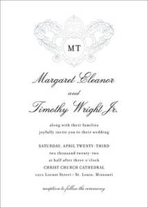 Ornate Monogram Foil Thermography Wedding Invitation