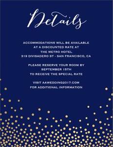 Gold Foil Stamped Champagne Color Wedding Information Card