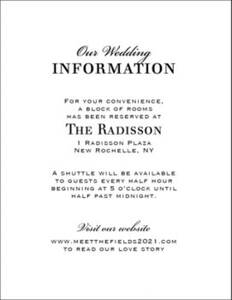 Chandelier Wedding Information Card