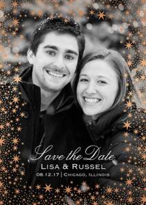 Foil Stamped Starry Border Photo Save the Date Card - Vertical