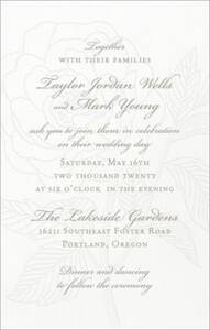 Tall Rose Letterpress Wedding Invitation